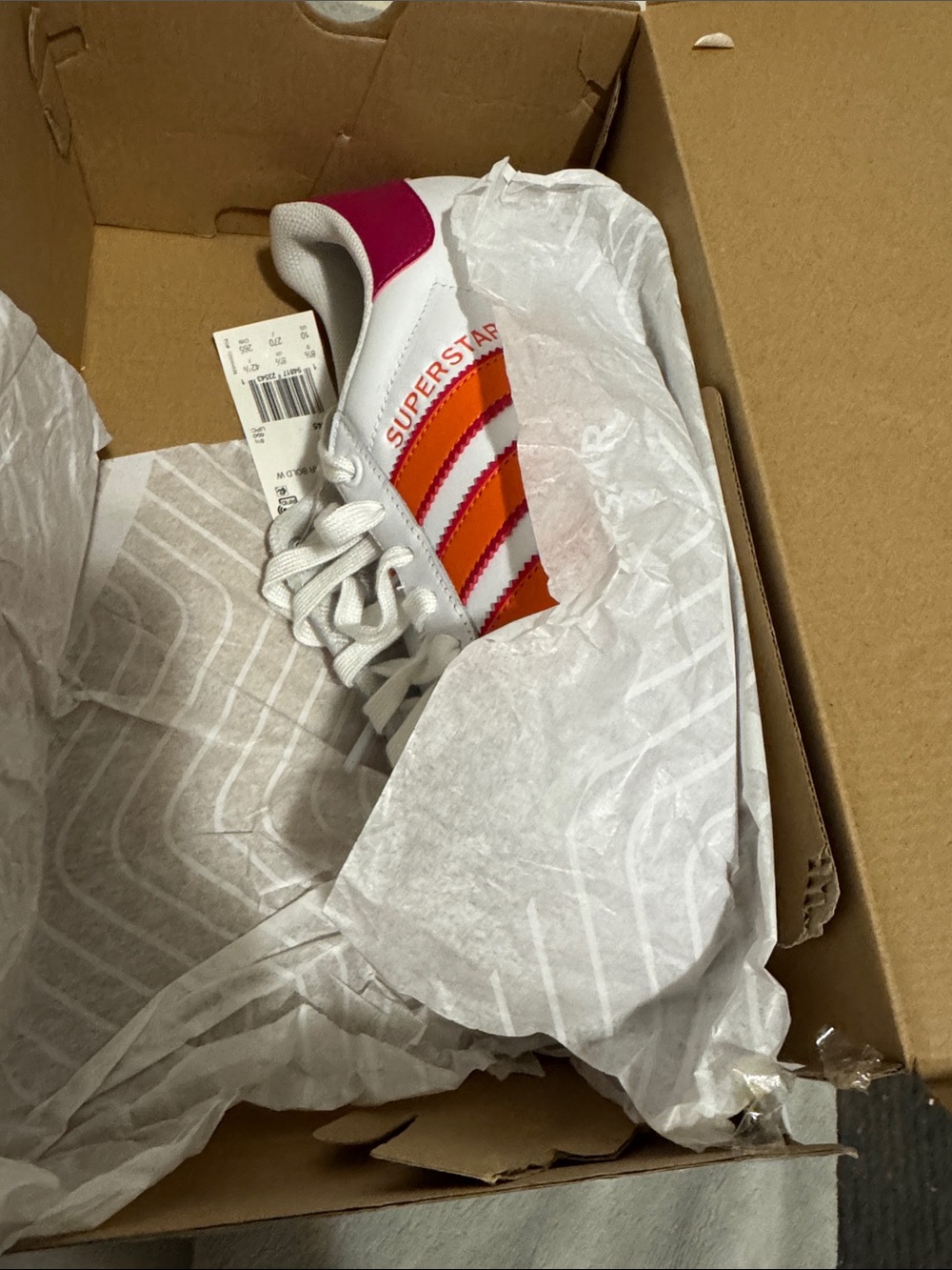 adidas White Sneakers with Pink & Orange Stripes - Picture 4 of 7